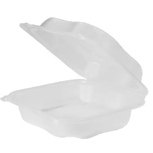 GENPAK 8X8 1 COMPARTMENT CLEAR PLASTIC 3 HINGED CONTAINER