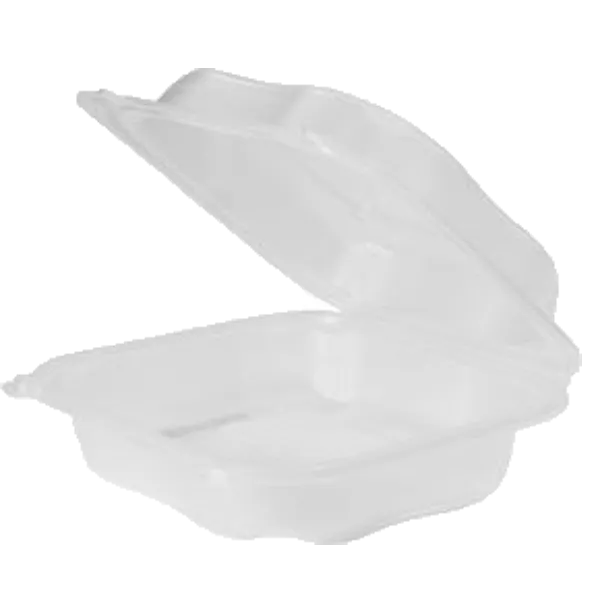 GENPAK 8X8 1 COMPARTMENT CLEAR PLASTIC 3 HINGED CONTAINER