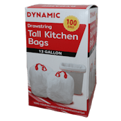 DYNAMIC WHITE DRAWSTRING TRASH BAGS 13 GAL