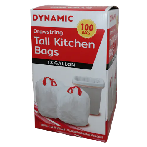 DYNAMIC WHITE DRAWSTRING TRASH BAGS 13 GAL