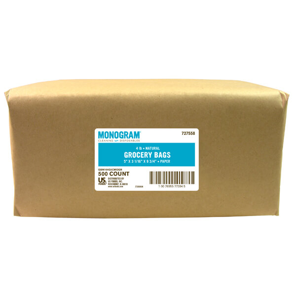 MONOGRAM GROCERY BAGS NATURAL 4 POUND