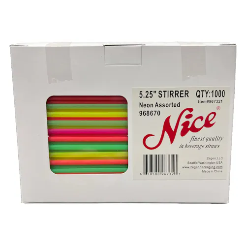 NICE 5.25 ASSORTED NEON POLYPROPYLENE STIRRER