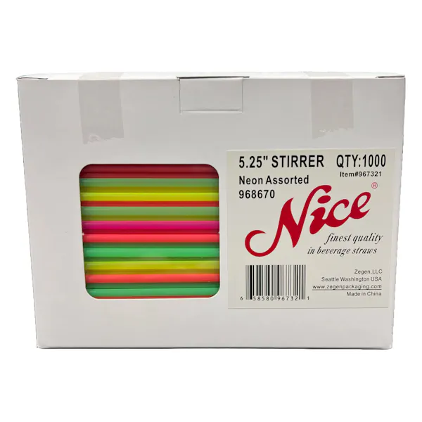 NICE 5.25 ASSORTED NEON POLYPROPYLENE STIRRER