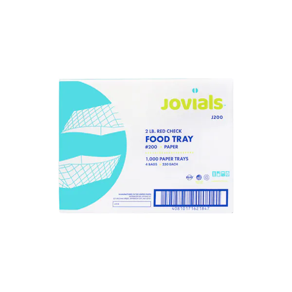 JOVIALS 2 LB RED CHECKERED CLAY COATED PAPER FOOD TRAY #200