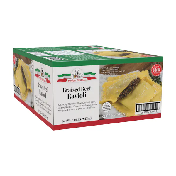PERFECT PASTA BRAISED BEEF FILLED JUMBO RAVIOLI FROZEN 5LB