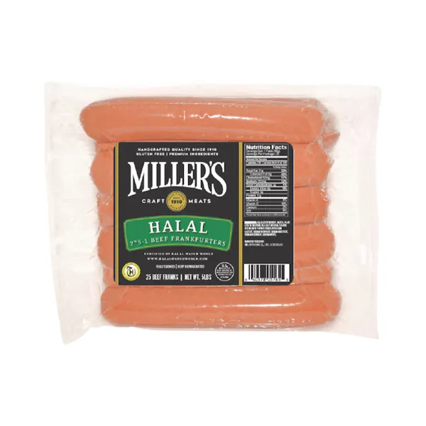 MILLER'S BEEF FRANKS 7 INCH 5/1 REF HALAL