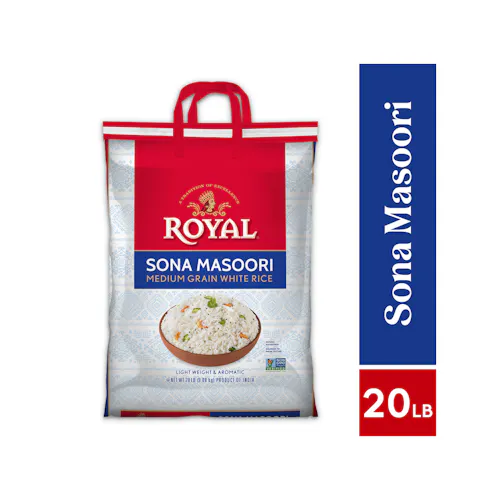 ROYAL SONA MASOORI MEDIUM GRAIN WHITE RICE 20 LBS