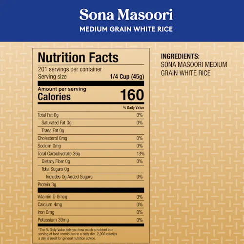 ROYAL SONA MASOORI MEDIUM GRAIN WHITE RICE 20 LBS