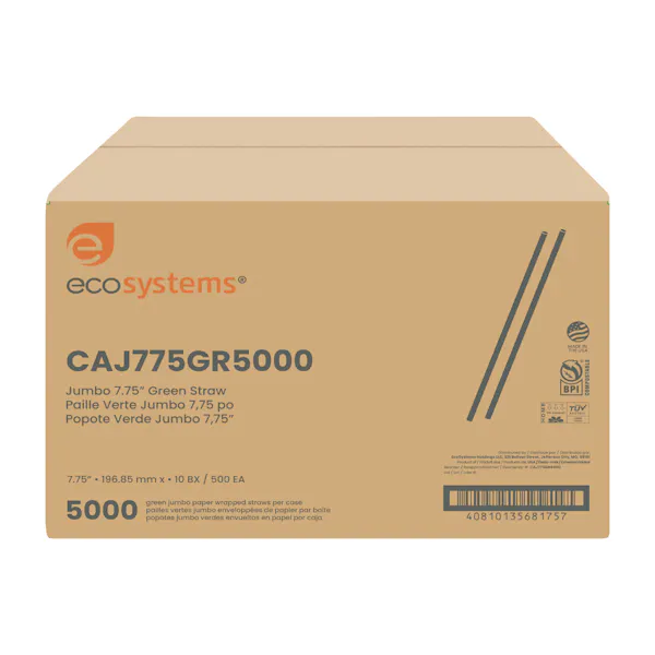 ECOSYSTEMS 7.75 IN JUMBO GREEN WRAPPED COMPOSTABLE STRAW