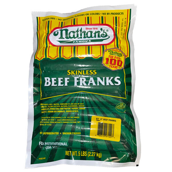 NATHAN'S FAMOUS BEEF FRANKS 6 INCH 8/1