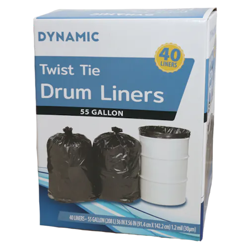 DYNAMIC 55 GALLON BLACK TWIST TIE TRASH BAGS