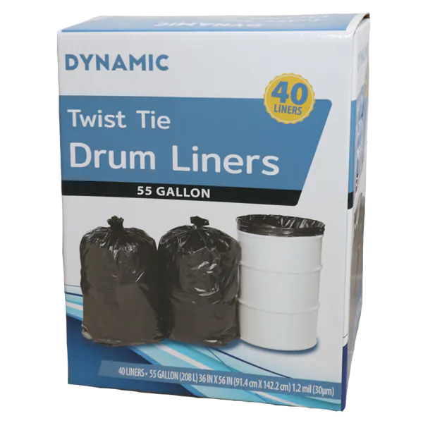 DYNAMIC 55 GALLON BLACK TWIST TIE TRASH BAGS