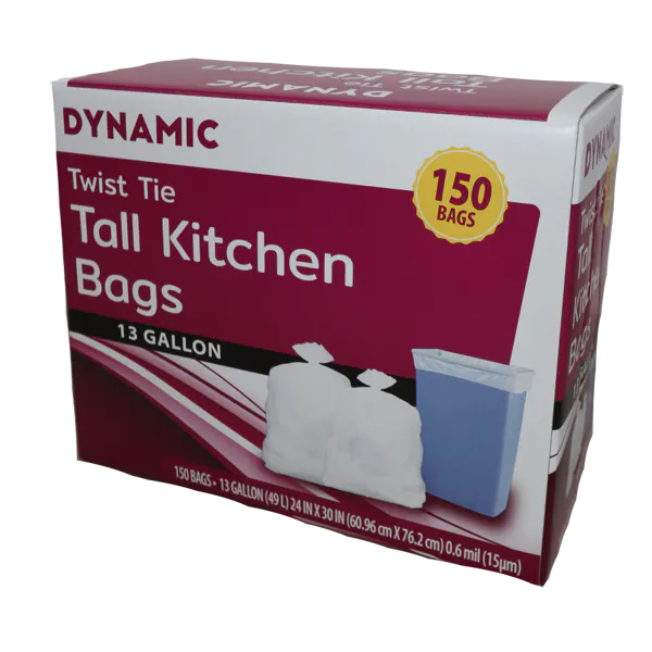 DYNAMIC 13 GALLON WHITE TWIST TIE TRASH BAGS