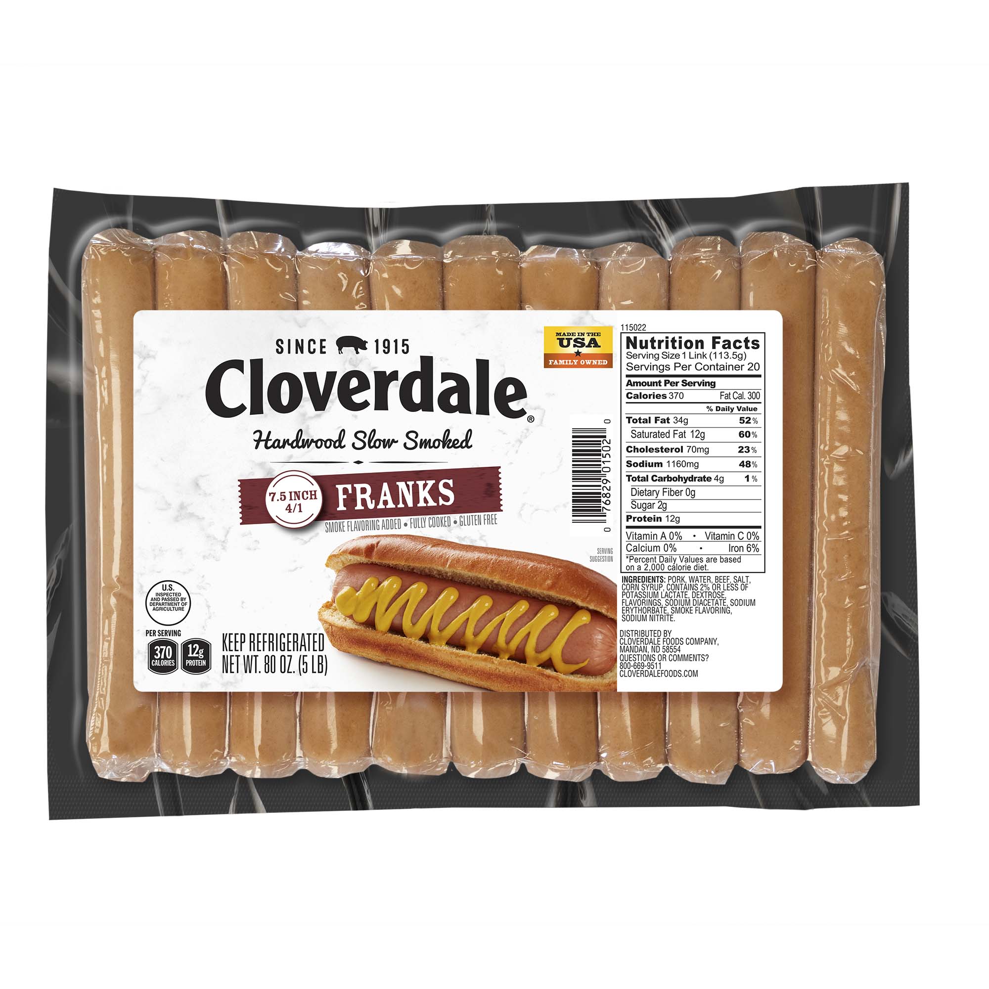 CLOVERDALE HOT DOGS 7.5 INCH FRANKS 4/1