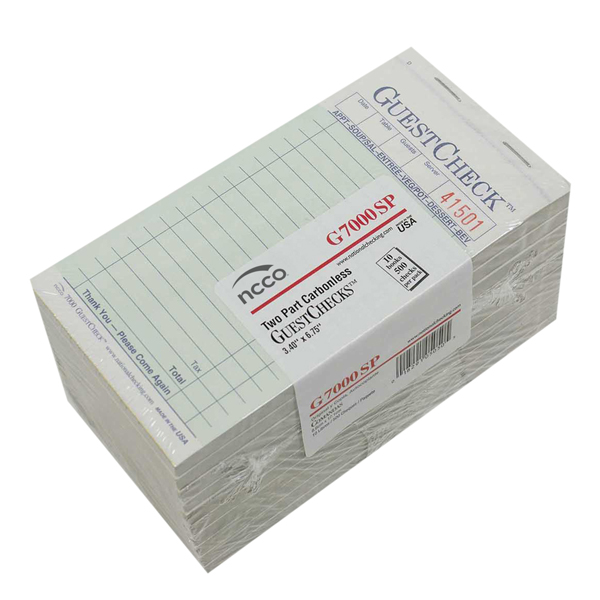 NCCO TWO PART CARBONLESS GUEST CHECKS G7000SP 3.40X6.75