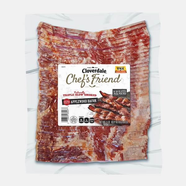 CLOVERDALE CHEF'S FRIEND NATURALLY TRIPLE SLOW SMOKED APPLEWOOD BACON 8-10 SLICES PER LB