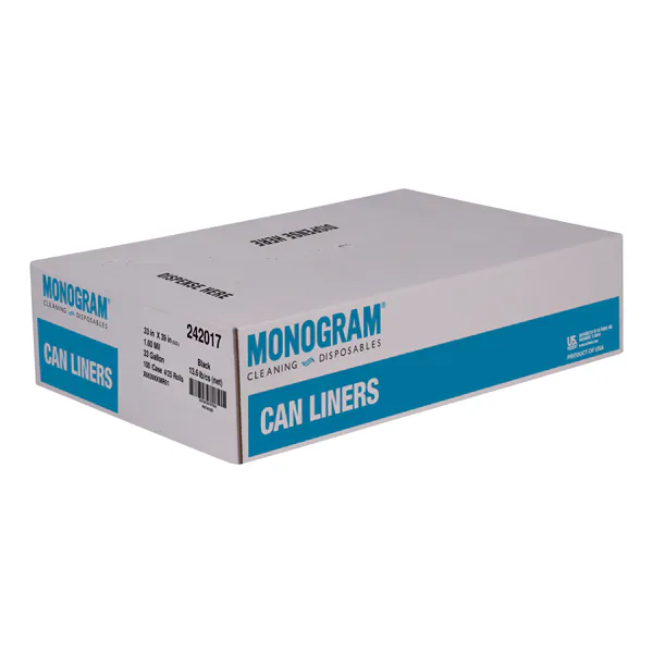 MONOGRAM CAN LINER BLACK 33 GALLON 1.6 MIL 33X39 INCH
