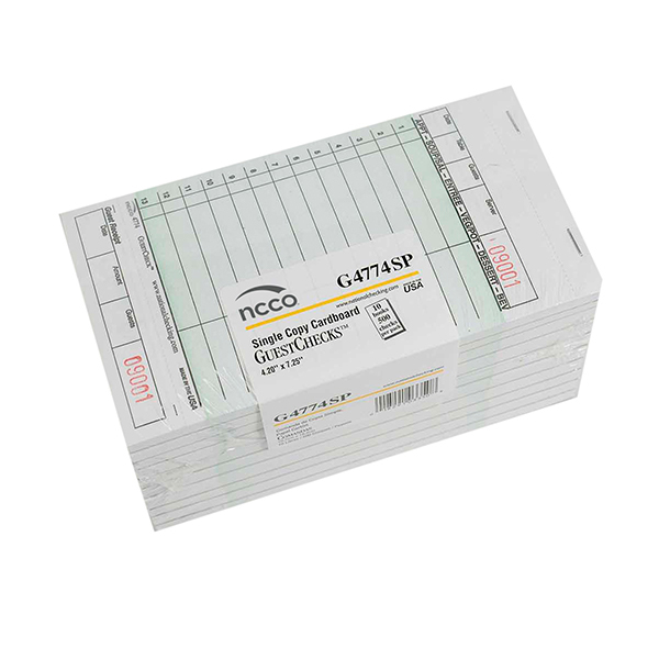 NCCO SINGLE COPY CARDBOARD GUEST CHECKS G4774SP 4.20 X 7.25