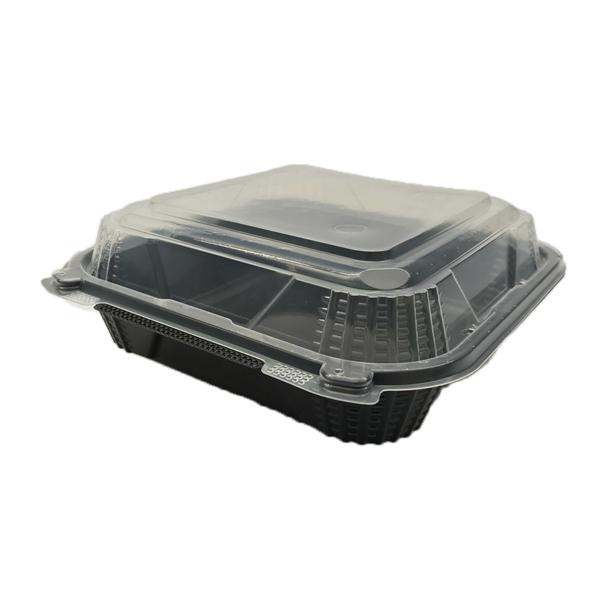 ECO-SYSTEMS PROVIEW CONTAINER BLACK WITH CLEAR HINGED LID 8 X 8 X 3
