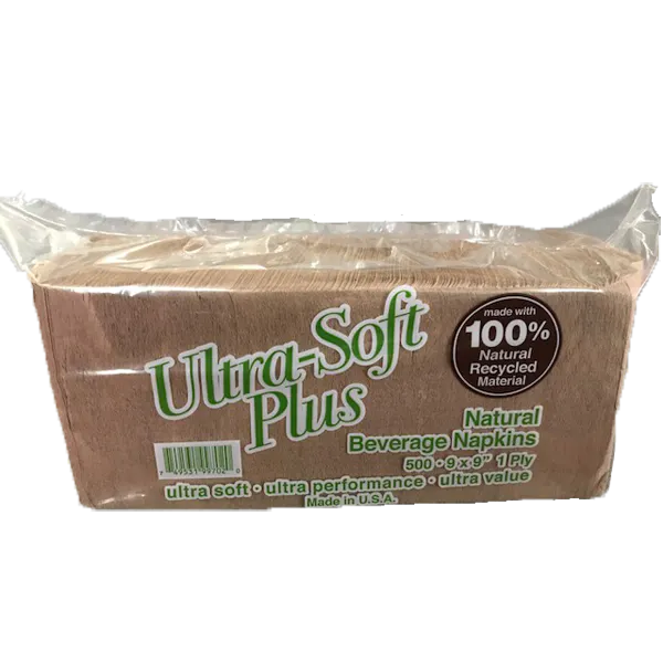 ULTRA-SOFT PLUS 1 PLY 9X9 IN NATURAL PAPER BEVERAGE NAPKIN