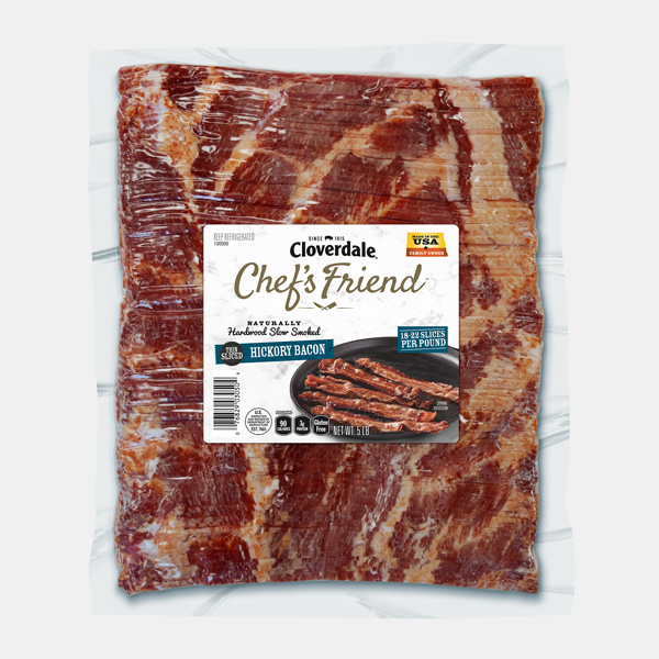 CLOVERDALE CHEF'S FRIEND NATURALLY HARDWOOD SLOW SMOKED HICKORY BACON 18-22 SLICES PER LB