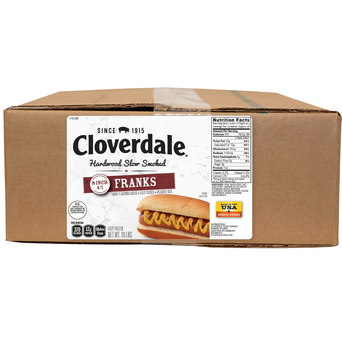 CLOVERDALE HOT DOGS 8 INCH FRANKS 4/1
