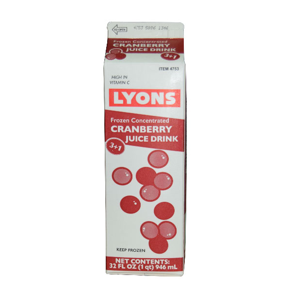 LYONS FROZEN CRANBERRY JUICE CONCENTRATE 3+1