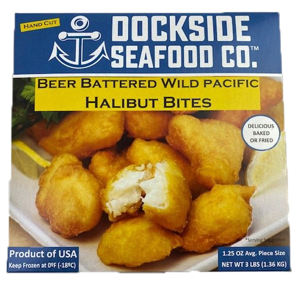 COUNTRY COMFORT FOODS DOCKSIDE SEAFOOD BEER BATTERED WILD HALIBUT BITES