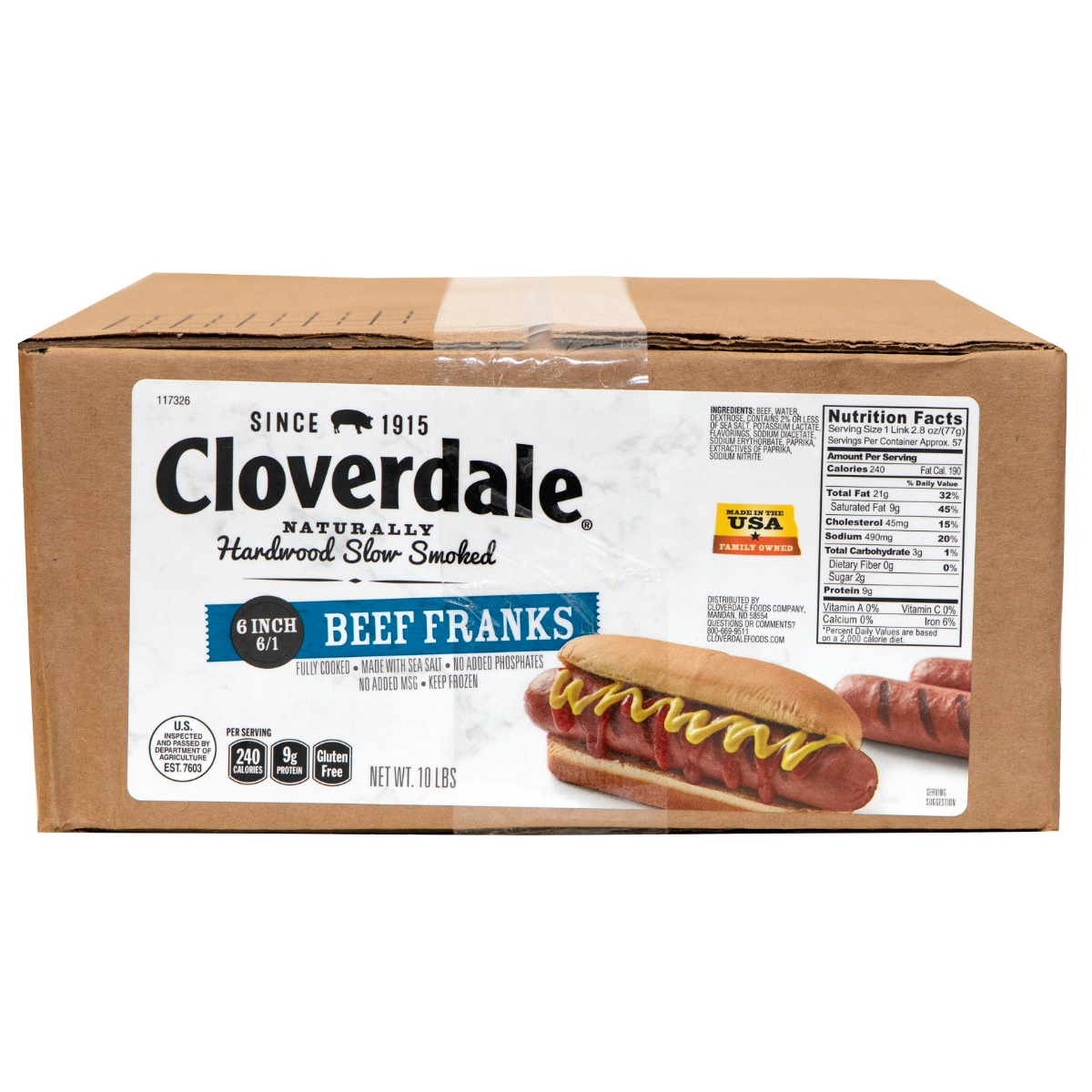 CLOVERDALE BEEF HOT DOGS 6 INCH FRANKS 6/1