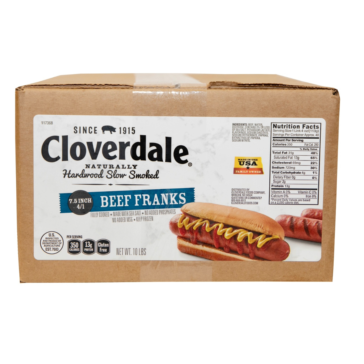 CLOVERDALE BEEF HOT DOGS 7.5 INCH FRANKS 4/1