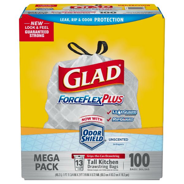 GLAD FLEX CAN LINER 13 GALLON KITCHEN DRAWSTRING BAGS