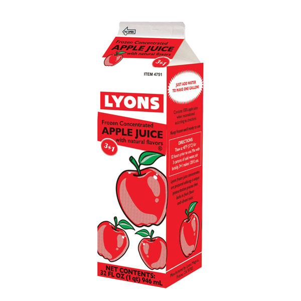 LYONS FROZEN APPLE JUICE CONCENTRATE 3+1