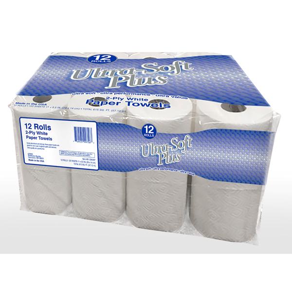 ULTRA-SOFT PLUS WHITE PAPER TOWELS 12 COUNT