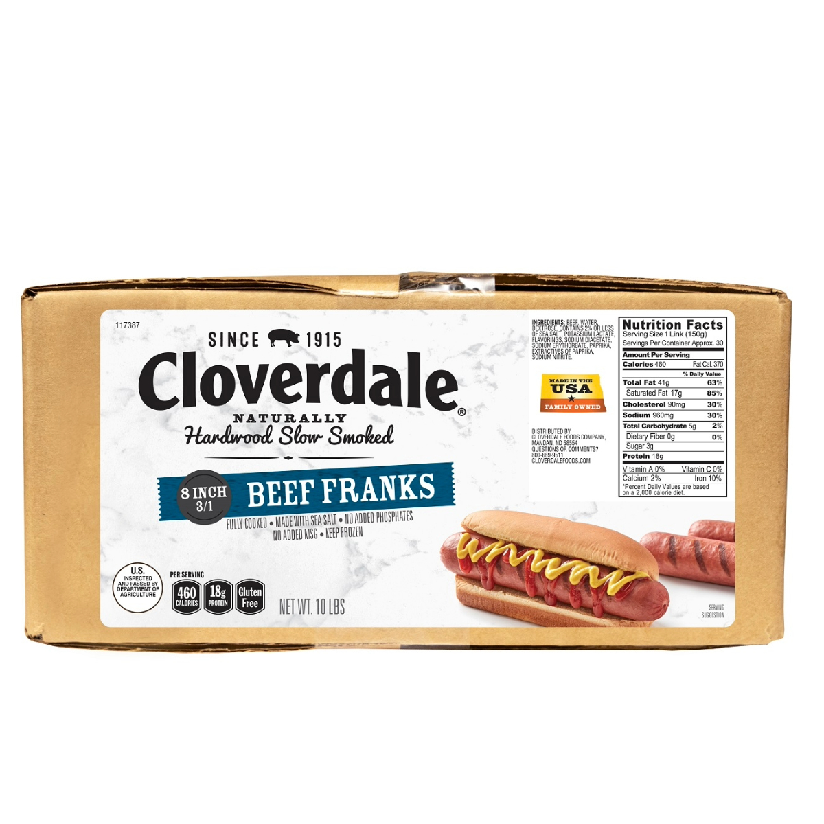 CLOVERDALE BEEF HOT DOGS 8 INCH CHICAGO FRANKS 3/1
