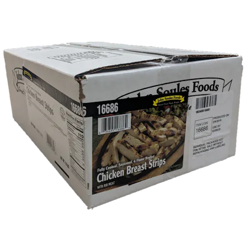 JOHN SOULES FOODS FLAME BROILED CHICKEN BREAST STRIPS SEASONED
