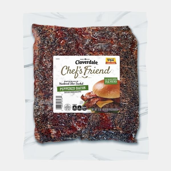 Cloverdale Chef's Friend Naturally Hardwood Slow Smoked Peppered Bacon 14-18 slices per lb