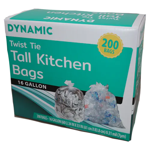 DYNAMIC CLEAR TWIST TIE TRASH BAGS 16 GAL