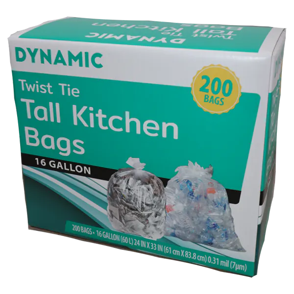 DYNAMIC CLEAR TWIST TIE TRASH BAGS 16 GAL