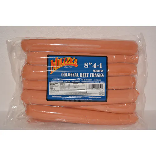 MILLERS BEEF FRANKFURTERS 8 INCH 4/1 FRANKS