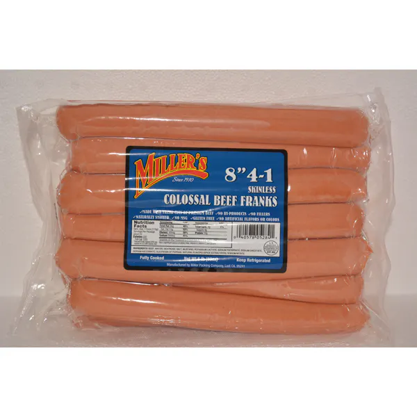 MILLERS BEEF FRANKFURTERS 8 INCH 4/1 FRANKS