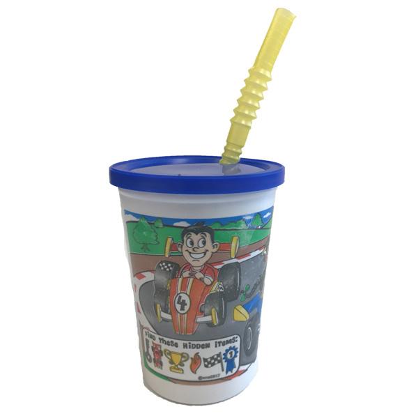 FUN-CUPS KID PLASTIC COMBO CUPS WITH LIDS & STRAWS