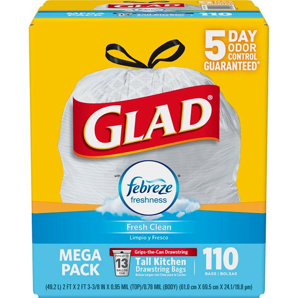 GLAD TALL KITCHEN DRAWSTRING TRASH BAG ODOR SHIELD