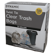 DYNAMIC 33 GALLON CLEAR TWIST TIE TRASH BAGS