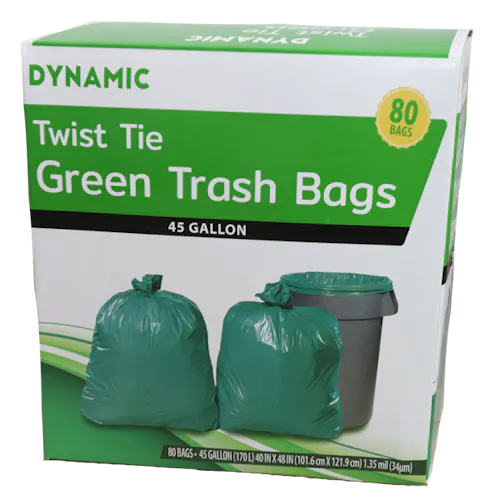 DYNAMIC GREEN 45 GAL TWIST TIE TRASH BAGS