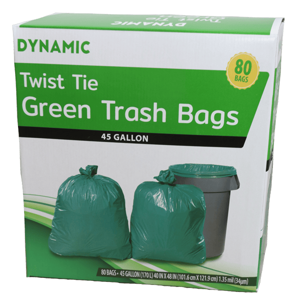 DYNAMIC GREEN 45 GAL TWIST TIE TRASH BAGS