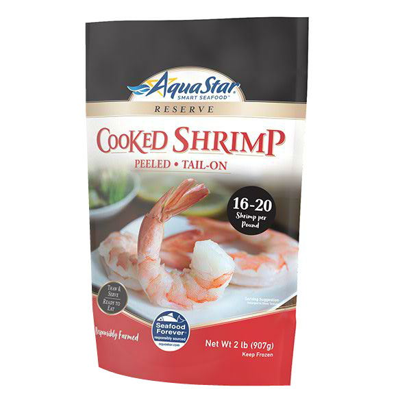 AQUA STAR COOKED PEELED TAIL-ON WHITE SHRIMP 16-20 PC/LB