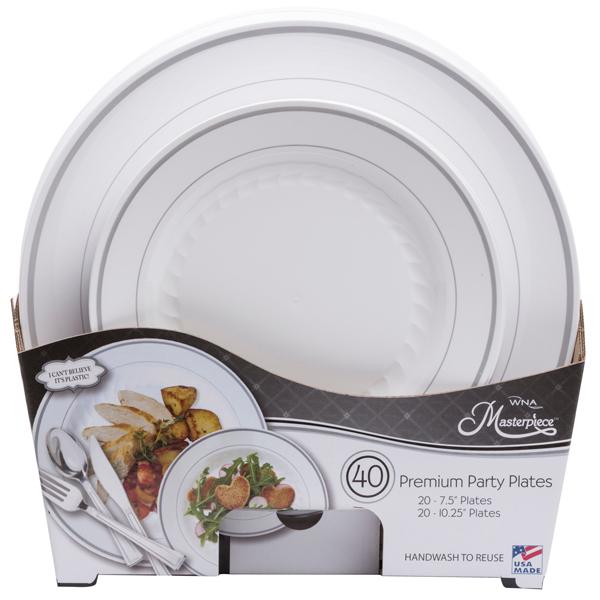 MASTERPIECE PLATE COMBO SET WHITE/SILVER 7.5 & 10.25 INCH