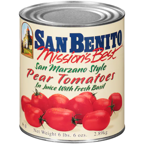 MISSION BEST SAN BENITO WHOLE PEELED PEAR TOMATOES WITH BASIL