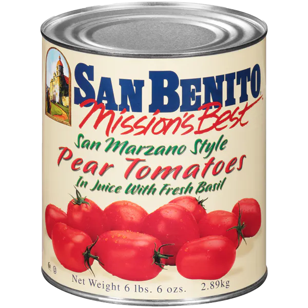 MISSION BEST SAN BENITO WHOLE PEELED PEAR TOMATOES WITH BASIL