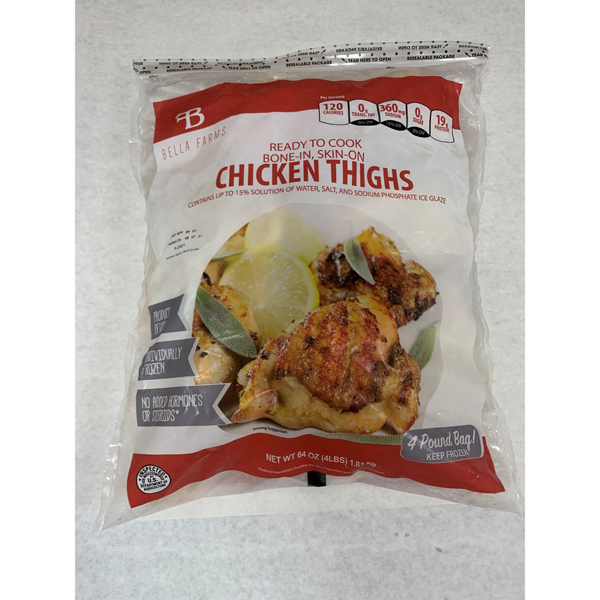 BELLA FARMS CHICKEN THIGHS BONE-IN SKIN-ON IQF
